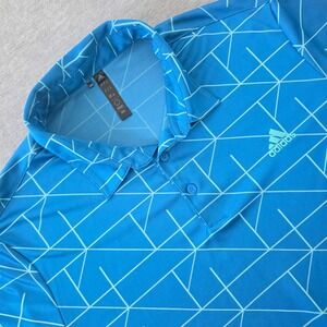 Adidas Mens XL Blue Geometric Grid Performance Golf Polo Shirt Short Sleeve